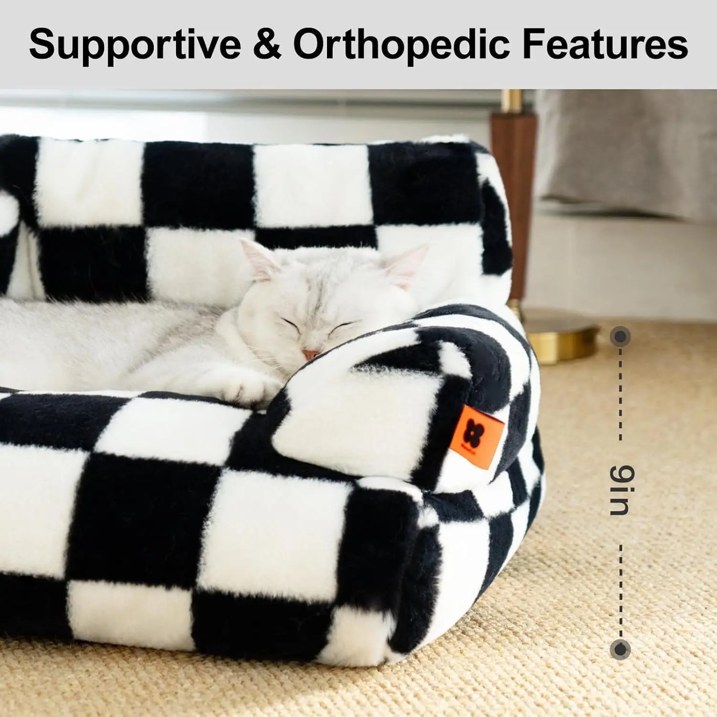 Mewoofun Pet Couch Bed 26x19x13 Inch Washable Cat Beds for Medium Small Dogs and Cats up to 25 Pounds Fluffy Couch in Black and White