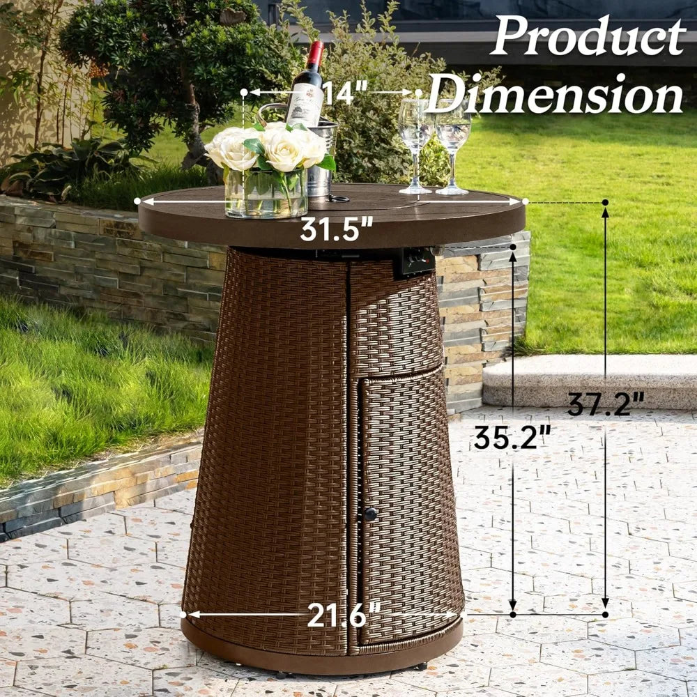 37 Inch Propane Fire Pit Table Outdoor Round Bar High Fire Tables Gas Firepits for Patio Wicker Firepit with Glass F