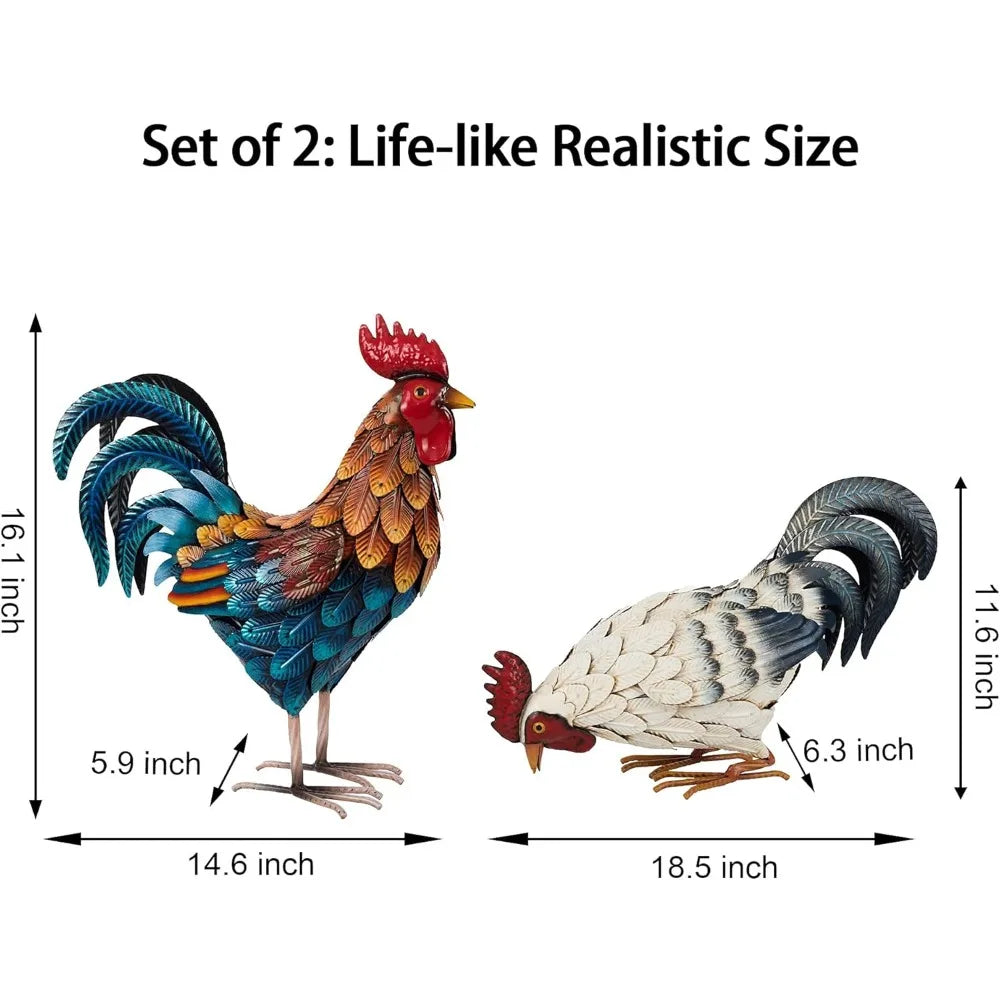 Metal Rooster Statues Outdoor Garden Statues Metal Chicken Decor Garden Sculptures and Statues Chicken Ornaments Yard Art