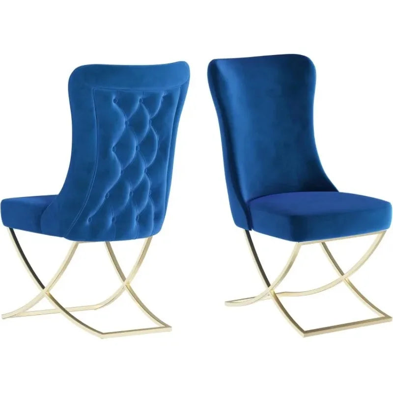Dining Chair Set of 2 Blue With Gold Legs High Quality Comfortable Design