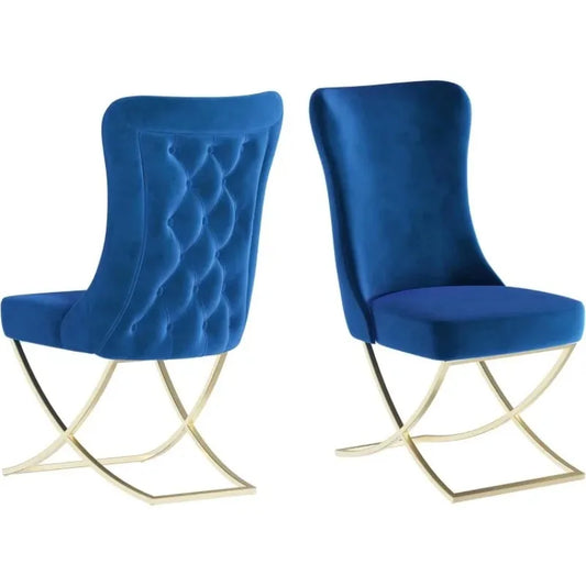 Dining Chair Set of 2 Blue With Gold Legs High Quality Comfortable Design