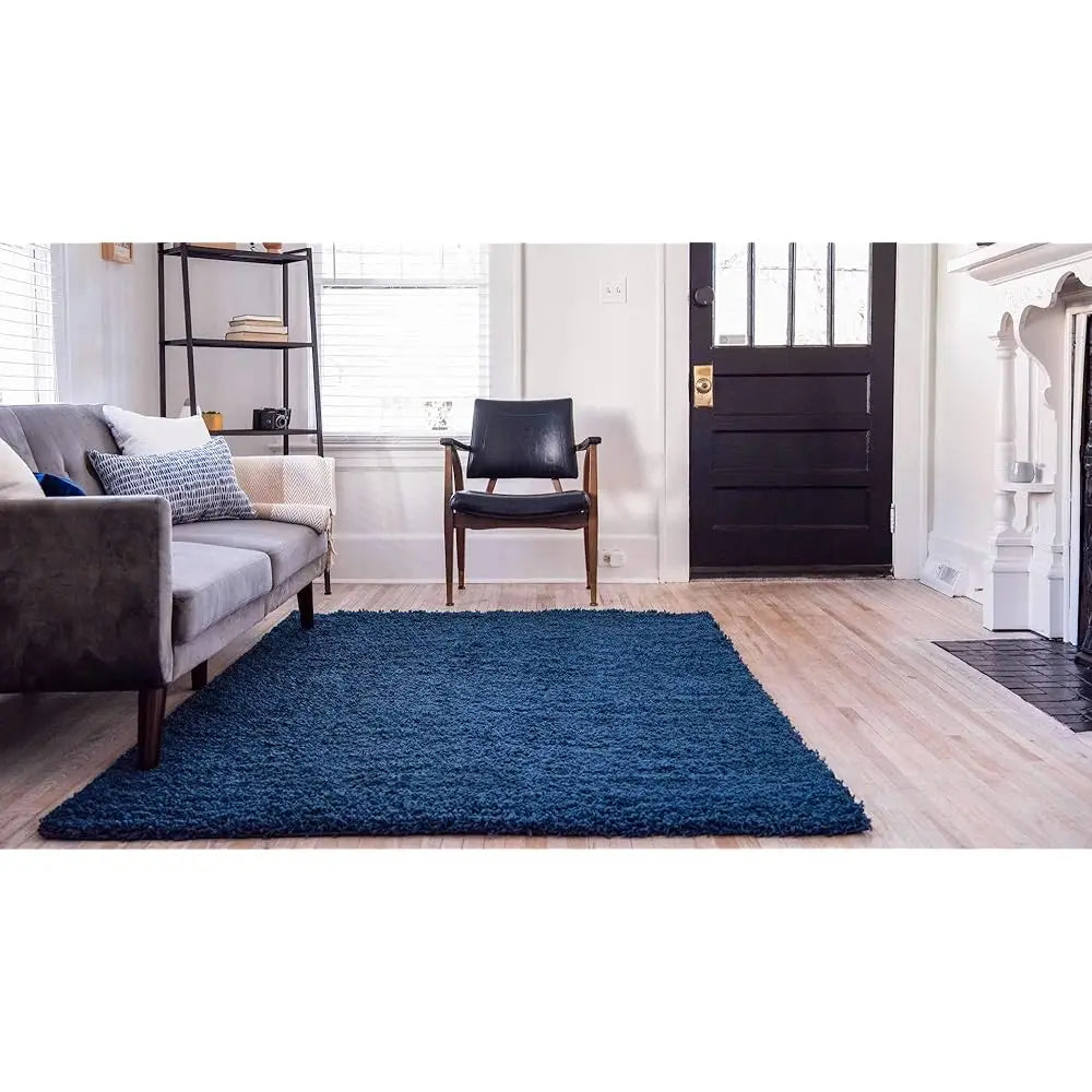 Solid Shag Collection Area Rug 10 Feet by 13 Feet Rectangle Sapphire Blue Navy Blue