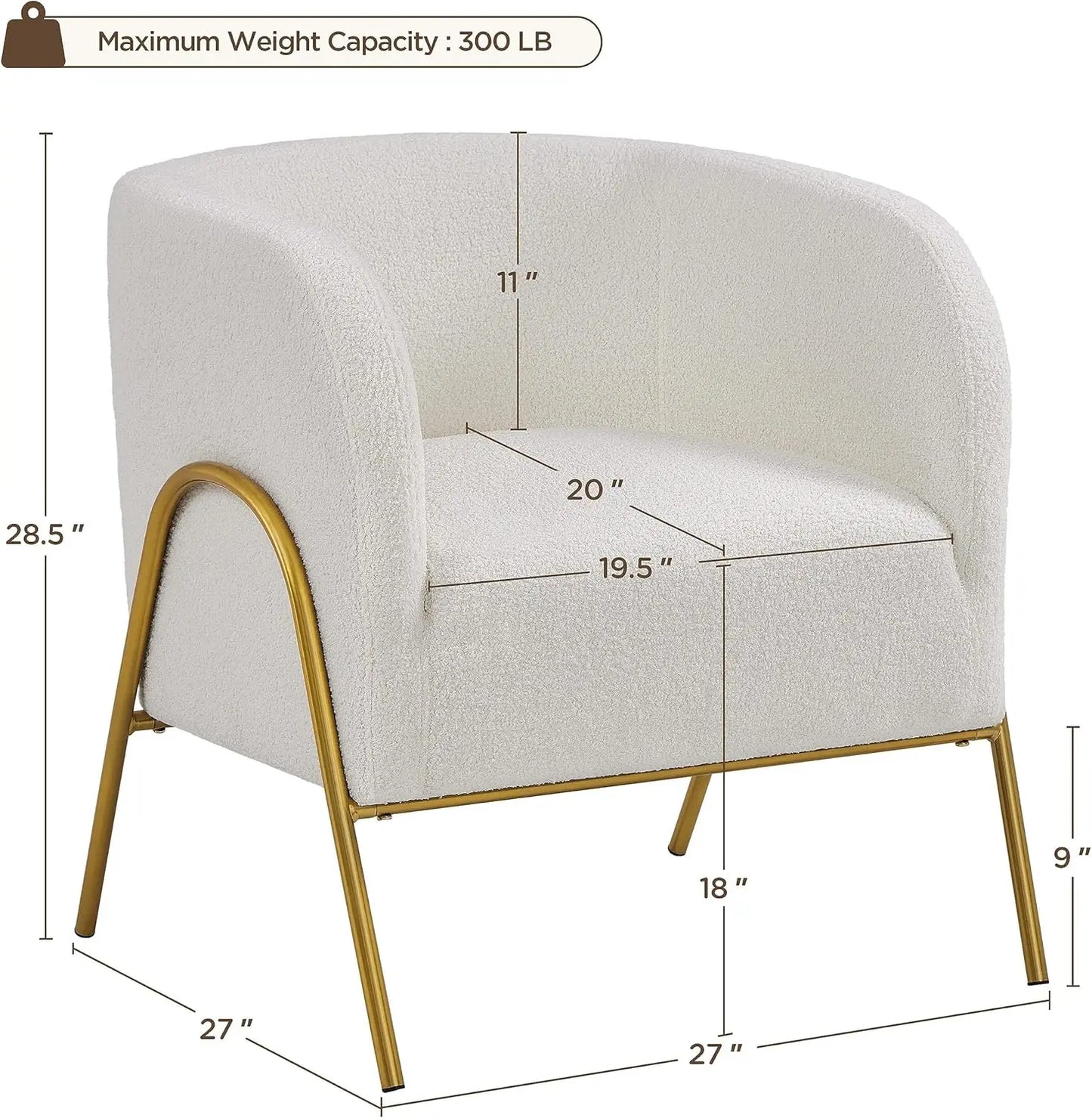 Set of 2 Armchair Set Side Chairs for Living Room Boucle Fabric Vanity Chairs with Gold Legs for Bedroom Office Reading Nook