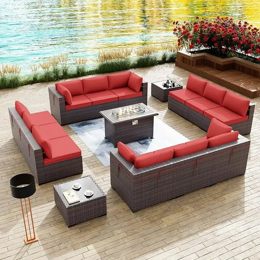 QWQkulavik 6 Piece Outdoor Furniture Set PE Wicker Rattan Sectional Sofa Patio Conversation Sets Navy Blue