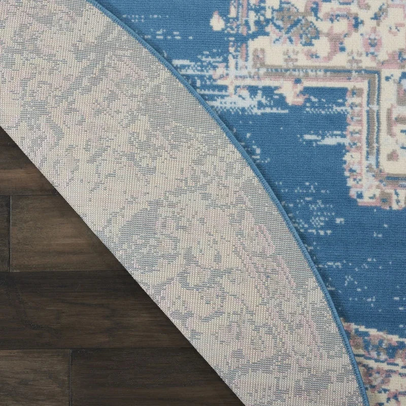 Grafix Round Area Rug 8ft Center Medallion Indoor Carpet Power Loomed Easy Care Low Pile Living Room Bedroom Office