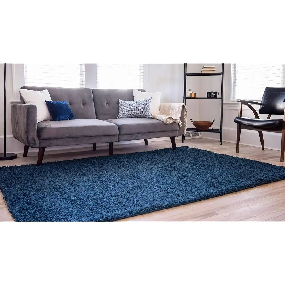 Solid Shag Collection Area Rug 10 Feet by 13 Feet Rectangle Sapphire Blue Navy Blue