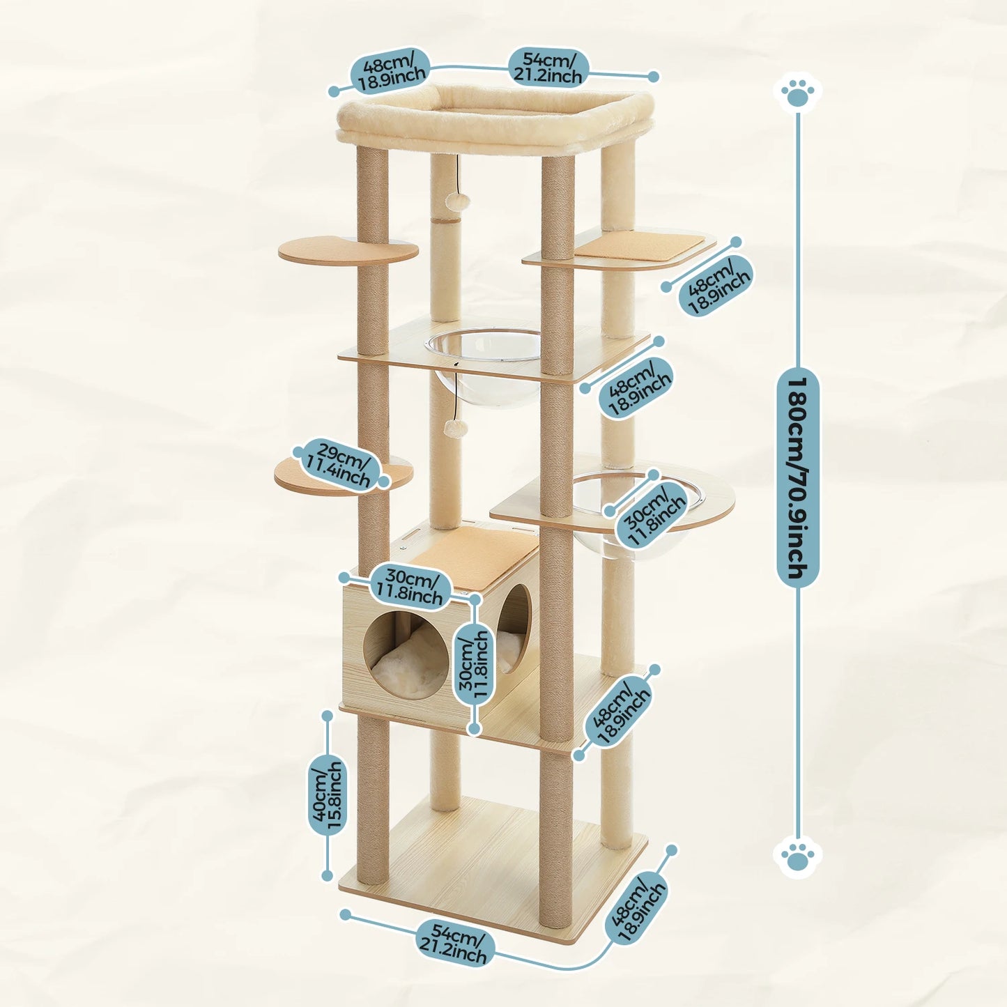 Multi Level Cat Tree with Sisal Scratching Posts Large Top Perch Cat Condo Indoor Wooden Cat Tower Cat Scratcher Cat Toys