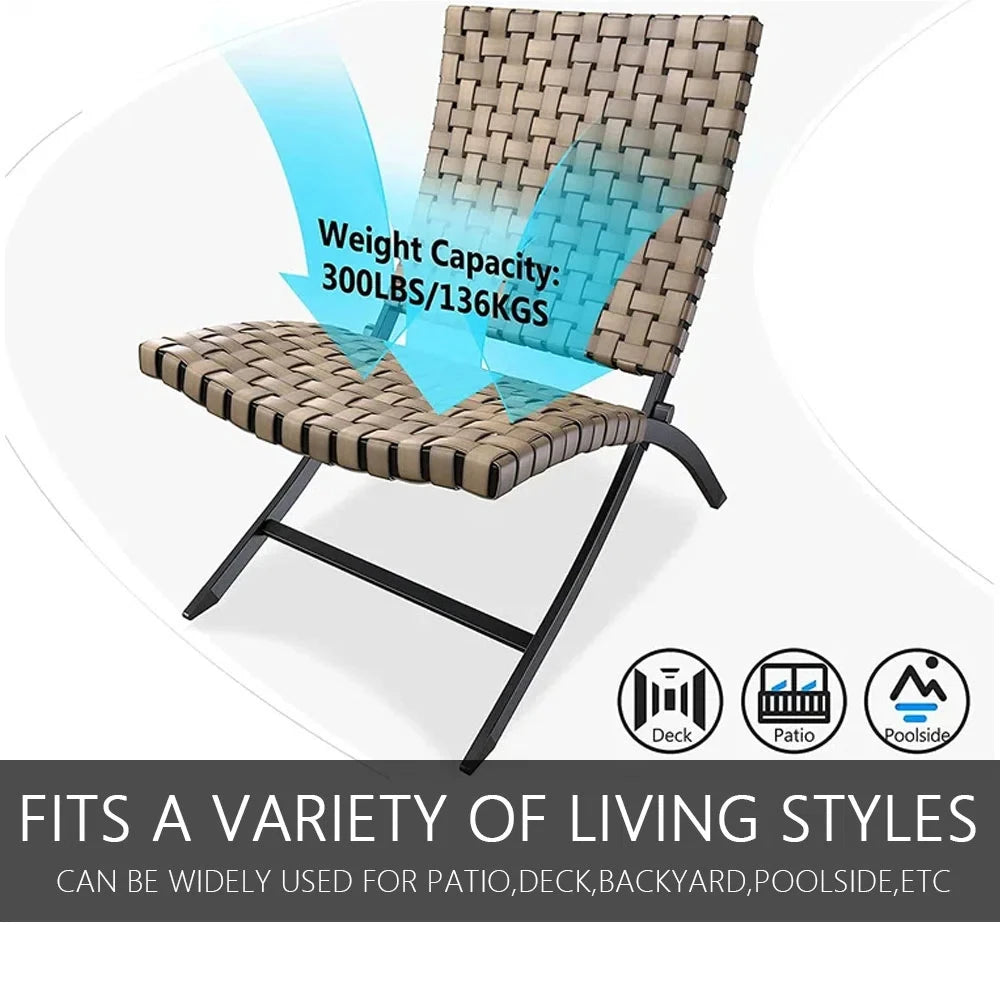 3 Piece Leather Texture Wicker Patio Chairs Foldable Balcony Furniture Set with Outdoor Lounge Seating and Side Table