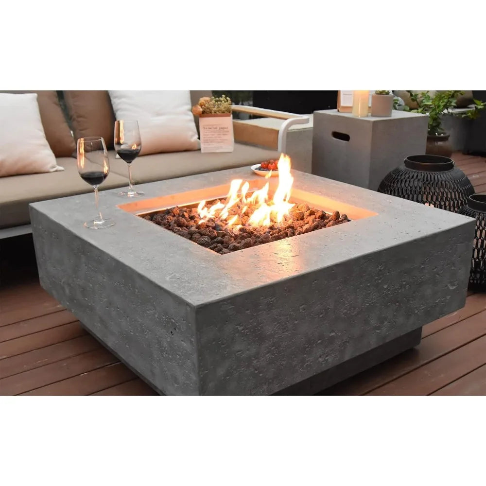 Manhattan Concrete Fire Pit 36 Inch x 36 Inch Outdoor Patio Firepit with Lava Rocks Modern Fire Pits and Outdoor Fireplaces for Garden
