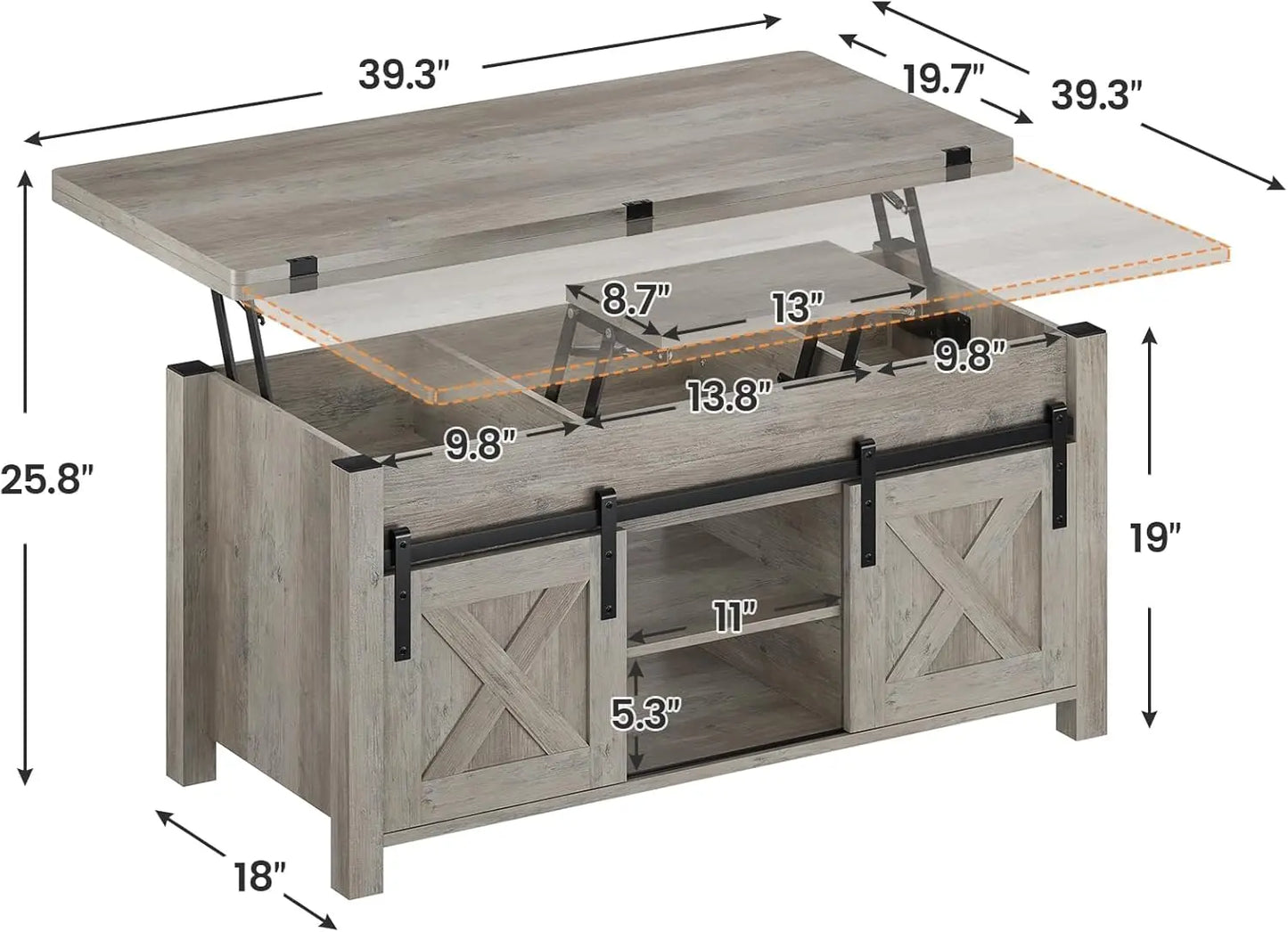 Lift Top Coffee Table, 4 in 1 Multi-Function Convertible Coffee Tables with Storage and Hidden Compartment, Farmhouse Coffee