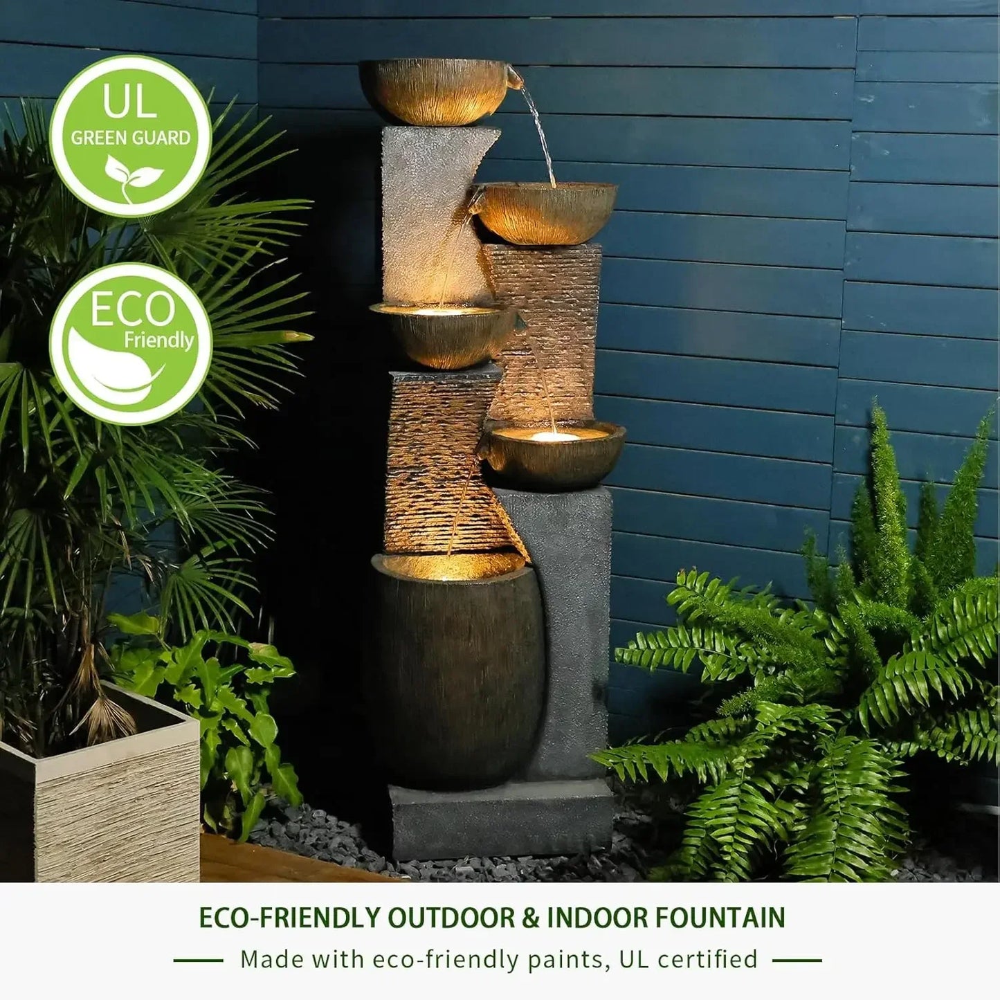51.4 Inch H Outdoor Garden Water Fountain with 5 Tiers for Patio Backyard Deck Porch and Home Art Decor