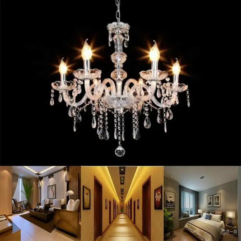 6 Lights Tassels Chandelier Classic 6 Arms Crystal Lustre Ceiling Light Lamp for Dining Living Room Bedroom