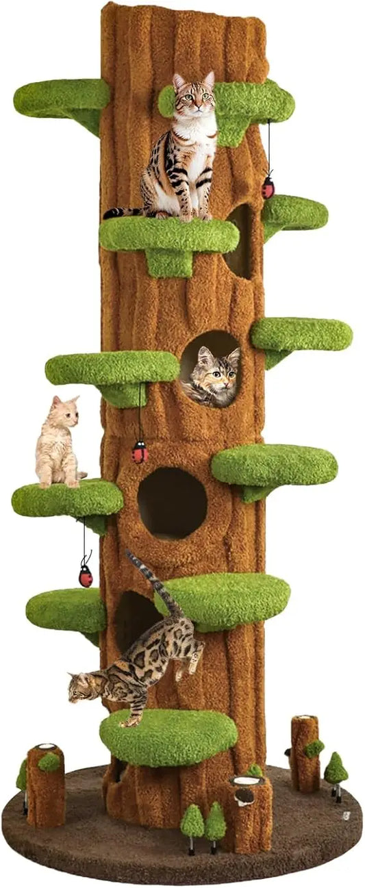 90.5 Inch Luxury Cat Tree with Scratching Pad Solid Wood Cat Tower for Indoor Cats Large Climber Tower Tall Kitty Furniture Mul