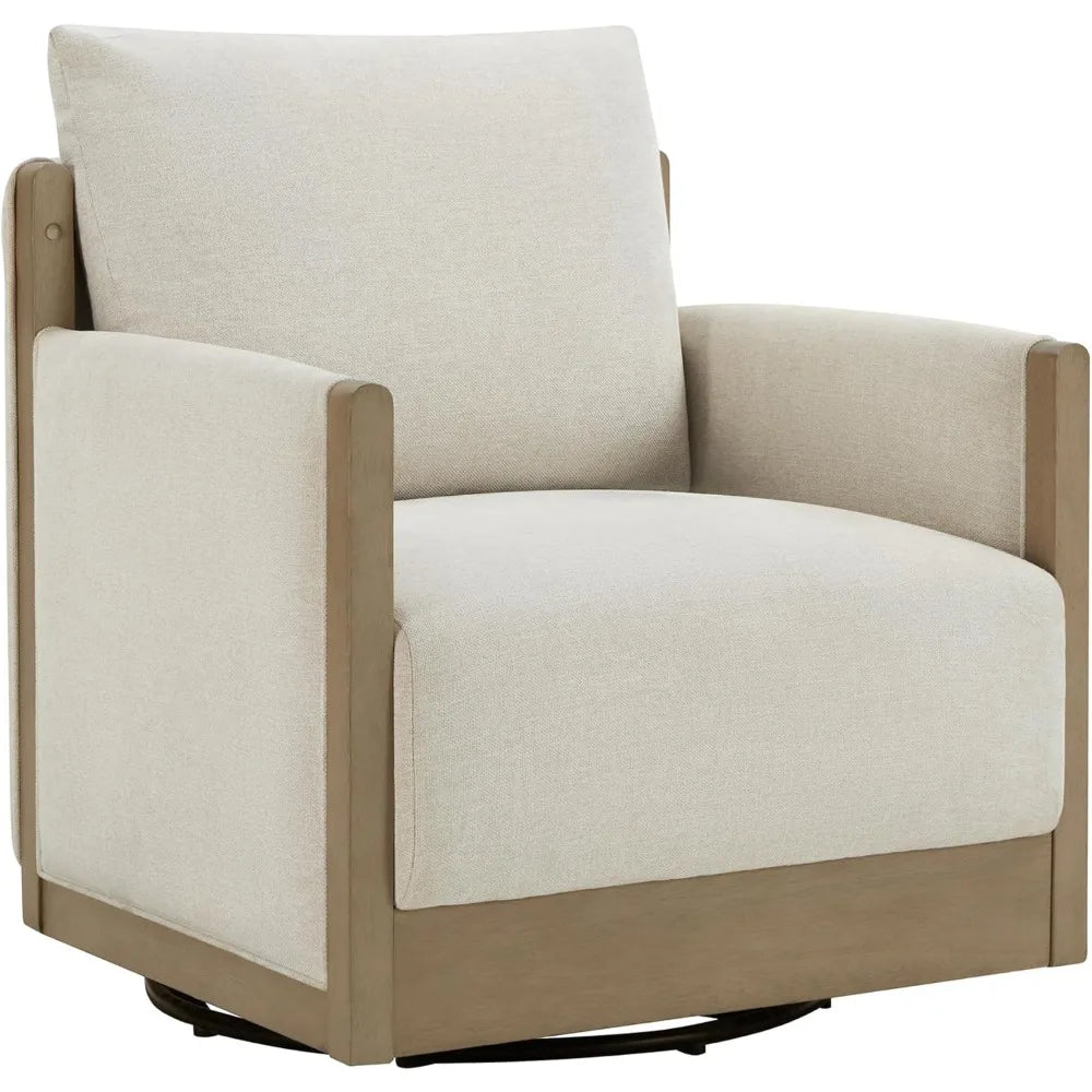 Swivel Accent Chair, Living Room Arm Chair, Mid Century Modern Reading Chair, Barrel Chair, Fabric in Linen