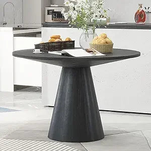 Round Dining Table Retro Style Wooden Kitchen Table for Living Room Black