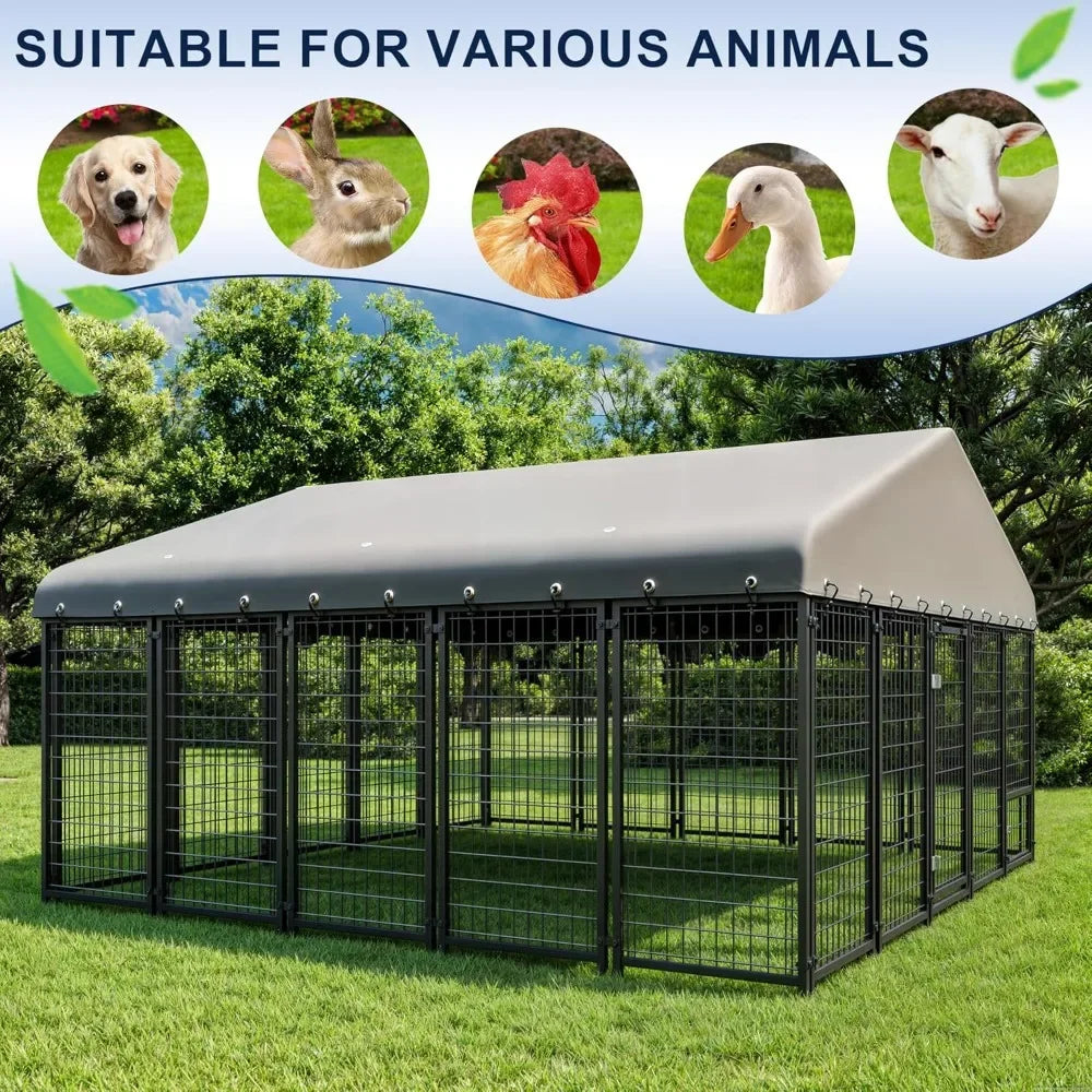 10X10FT Large Dog Kennel Heavy Duty Outdoor Dog Cage with Roof and Double Lock Security