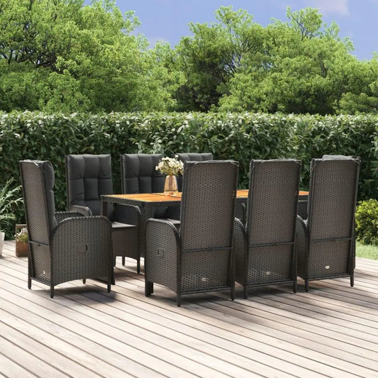 Garden Dining Set for 8 People Black PE Rattan Outdoor Furniture Patio Table and Chairs Set for Backyard Dining