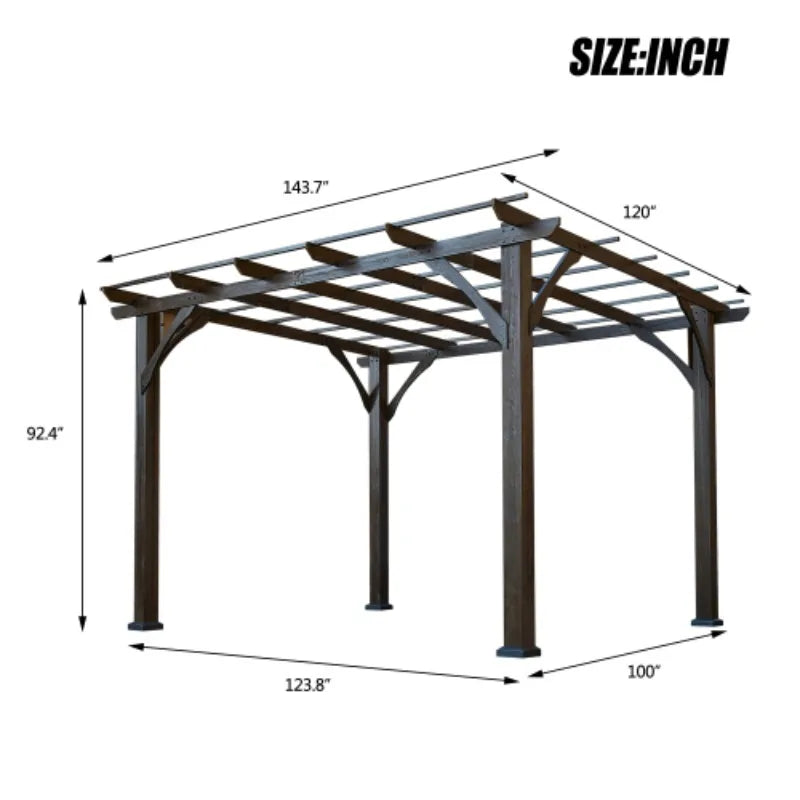 12 Foot X 10 Foot Outdoor Pergola Wood Grape Gazebo For Climbing Plant Support Garden Patio Backyard Deck Brown