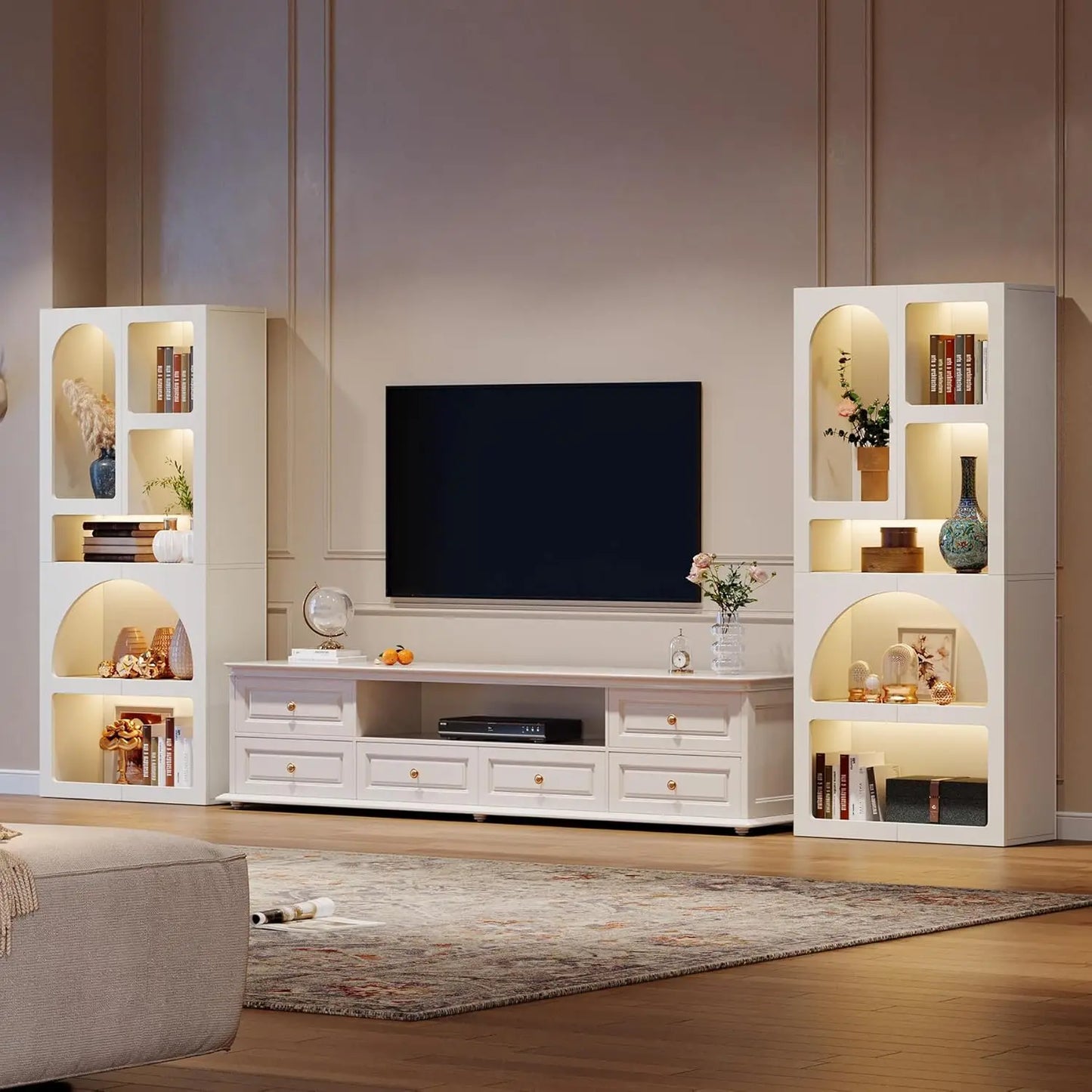 70.87 Inch Tall Geometric Bookshelf White Arched Bookcase with 5 Irregular Storage Shelves Free Standing for Living Room and Bedroom