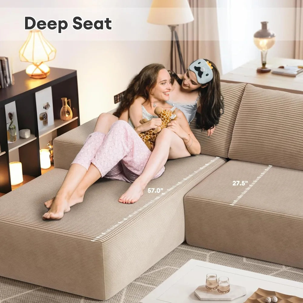 L Shaped Couch,106" Assembly Free Modern Minimalist Sofa,Extra Deep Large Sofa Couch Set,Corner Couch in A Box for Living Room