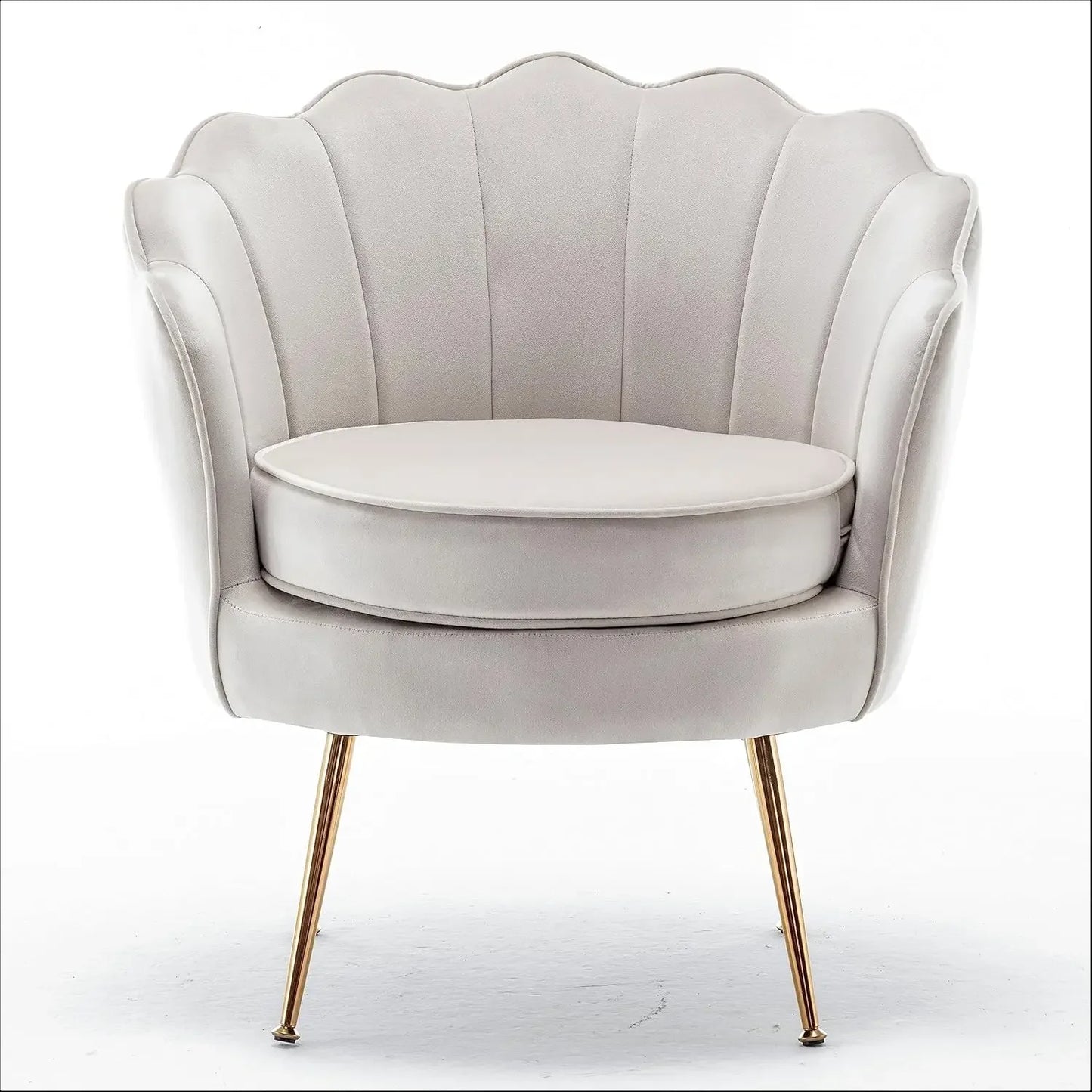 Velvet Barrel Chair with Scalloped Backrest and Gold Metal Legs Stylish Accent for Traditional Decor