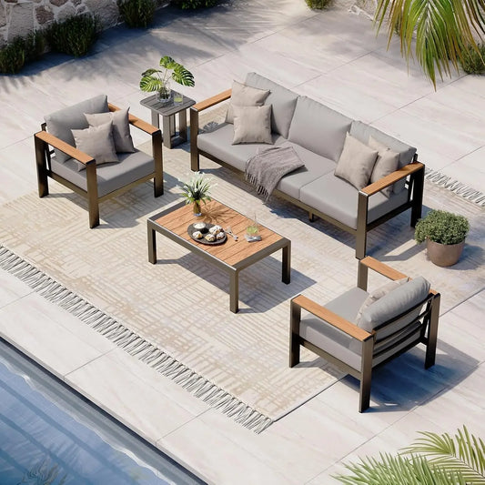 Aluminum Outdoor Patio Furniture Set with Coffee Table Conversation Sets Patio Sectional Set for Porch Balcony Deck Gray