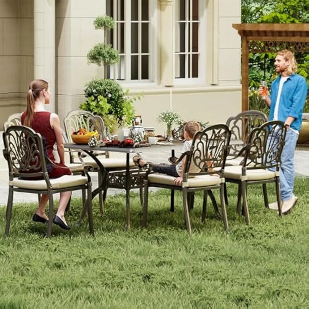 Aluminum Outdoor Dining Set of 6 Retro Patio Dining Table Set with 59 Inch Rectangular Table and Chairs