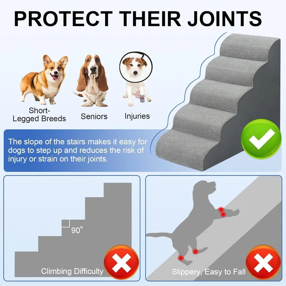 Grey 5 Step Dog Stairs For Bed Non Slip Pet Ramp Sturdy