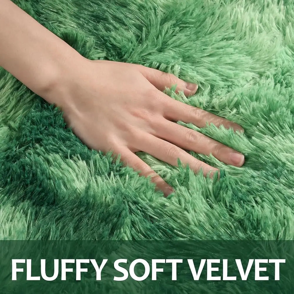 9X12 Large Area Rugs For Living Room, Super Soft Fluffy Modern Bedroom Rug, Tie-Dyed Green Indoor Shag Fuzzy Carpets For Girls