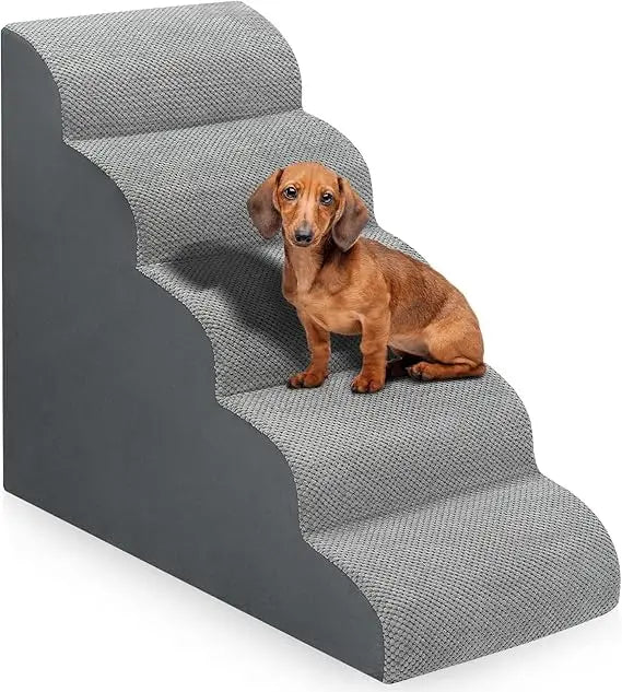 Grey 5 Step Dog Stairs For Bed Non Slip Pet Ramp Sturdy