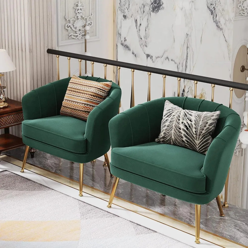 Velvet Accent Chair Set of 2 Upholstered Modern Single Sofa Side Chair Comfy Barrel Club Living Room Armchair