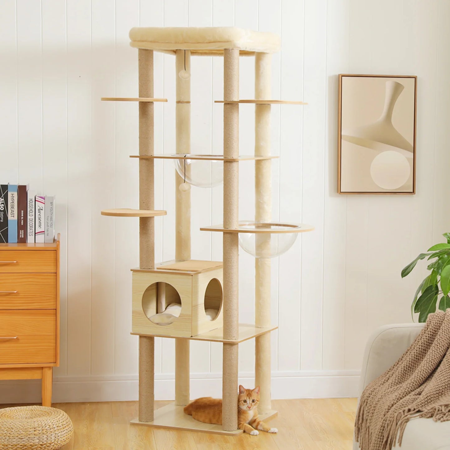 Multi Level Cat Tree with Sisal Scratching Posts Large Top Perch Cat Condo Indoor Wooden Cat Tower Cat Scratcher Cat Toys
