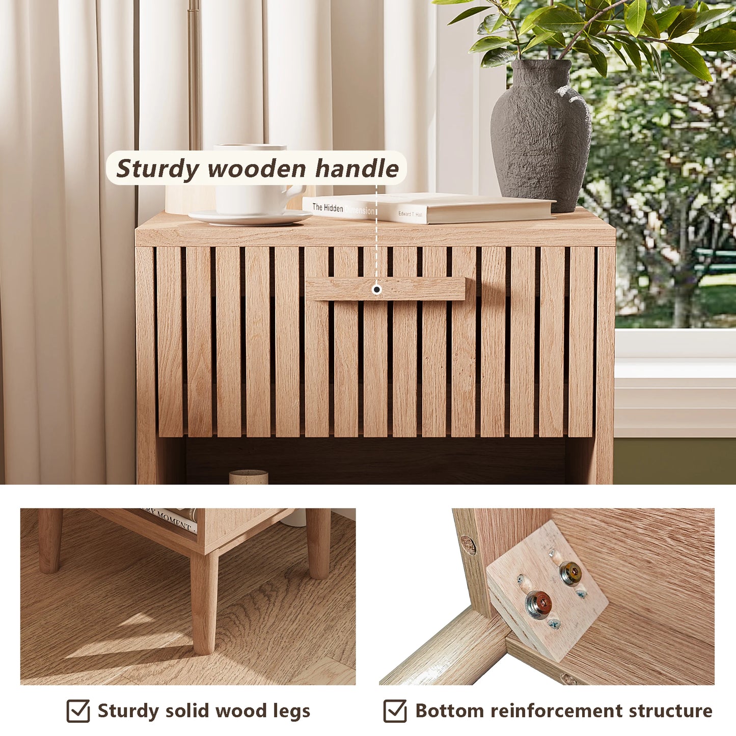 Bedside Table Set of 2, Bedside Table with 1 Open Shelf and 1 Drawer,Modern Bedside Table, 40x35x55cm, for Bedroom, Living Room