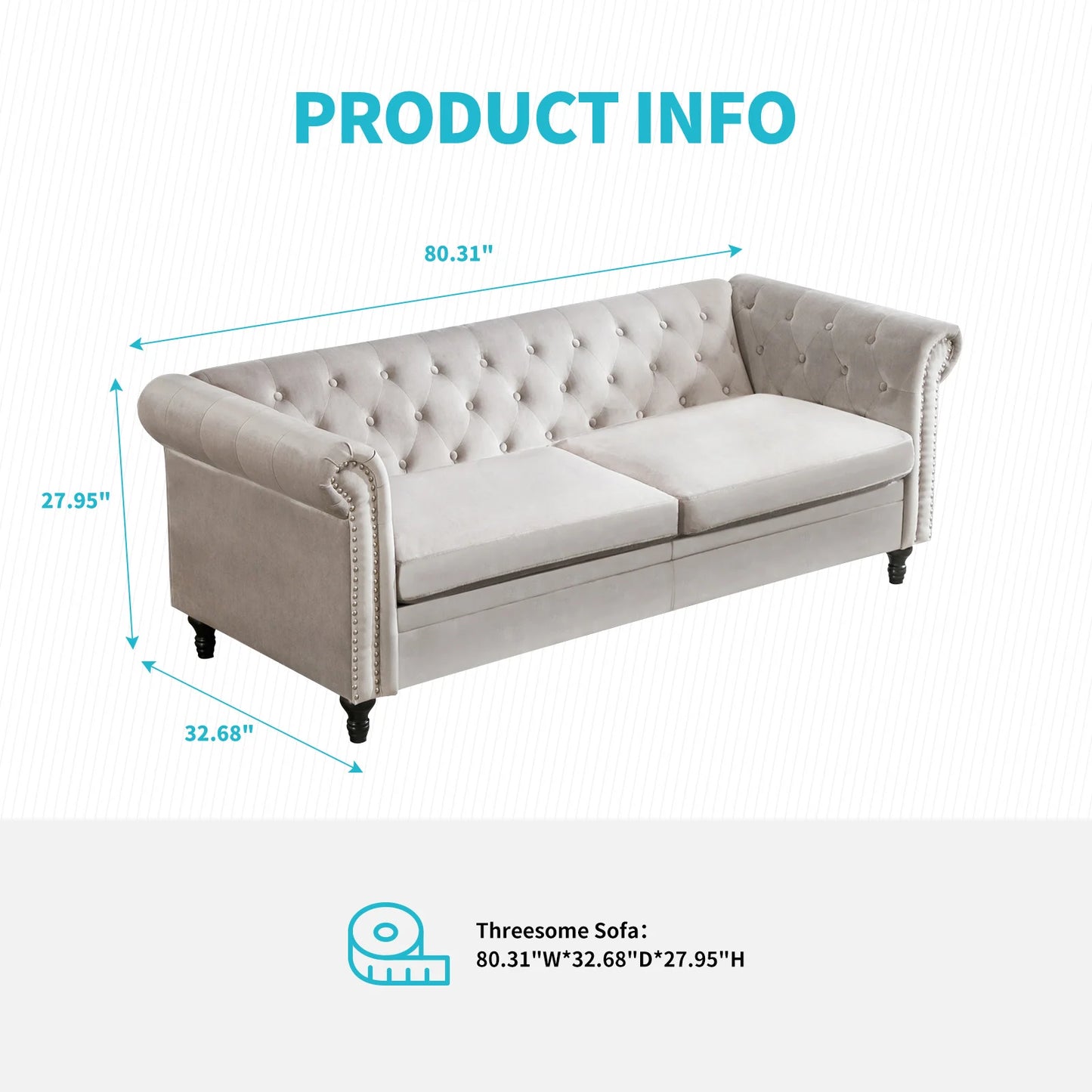 Horgaeo Button Upholstered Velvet Sofa Classic Chesterfield Tufted Camel Back Furniture Set