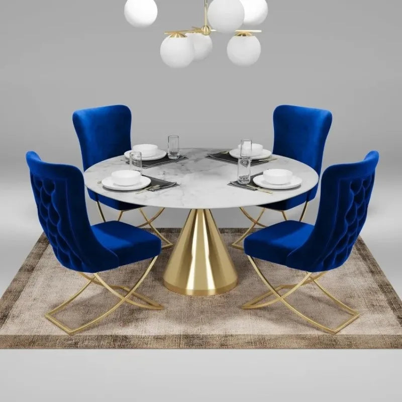 Dining Chair Set of 2 Blue With Gold Legs High Quality Comfortable Design