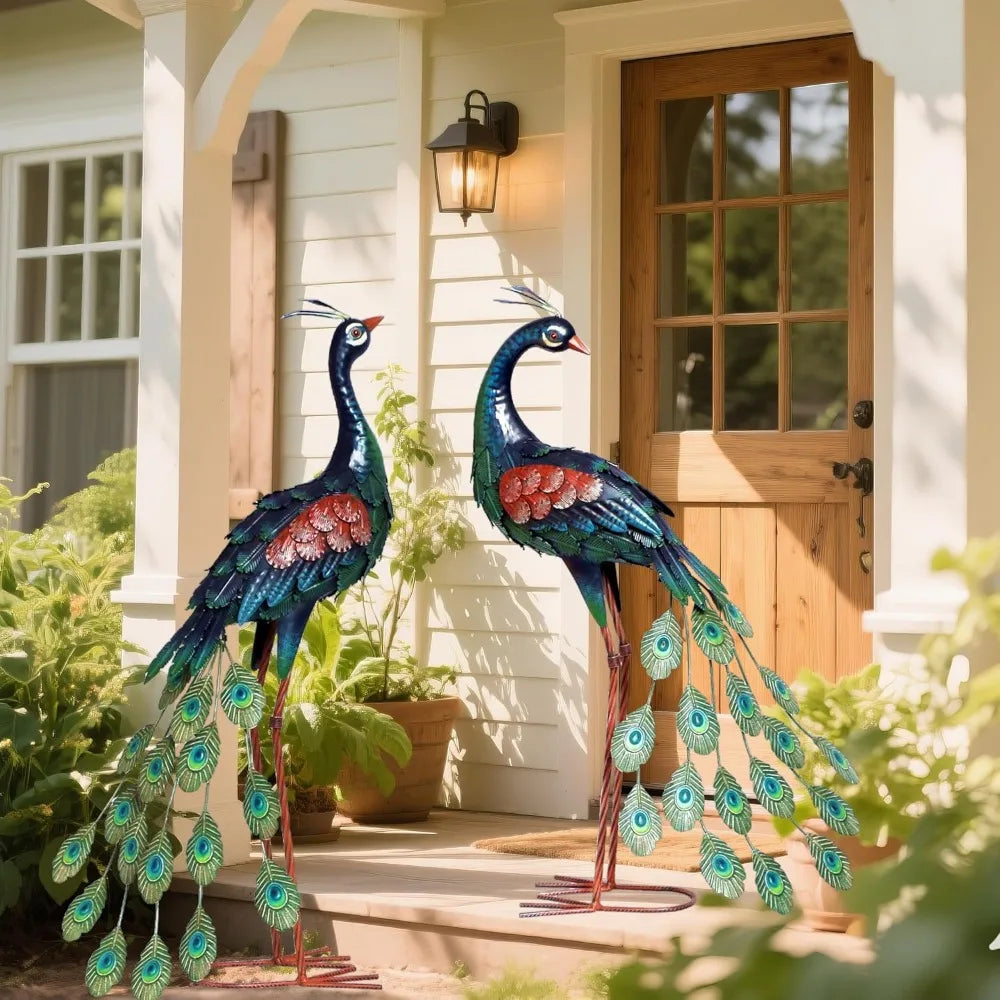 Garden Decor Outdoor Statues Metal Peacock Decor for Outside Art Deco Garden Art Sculptures for Patio Yard Lawn Home Decoration