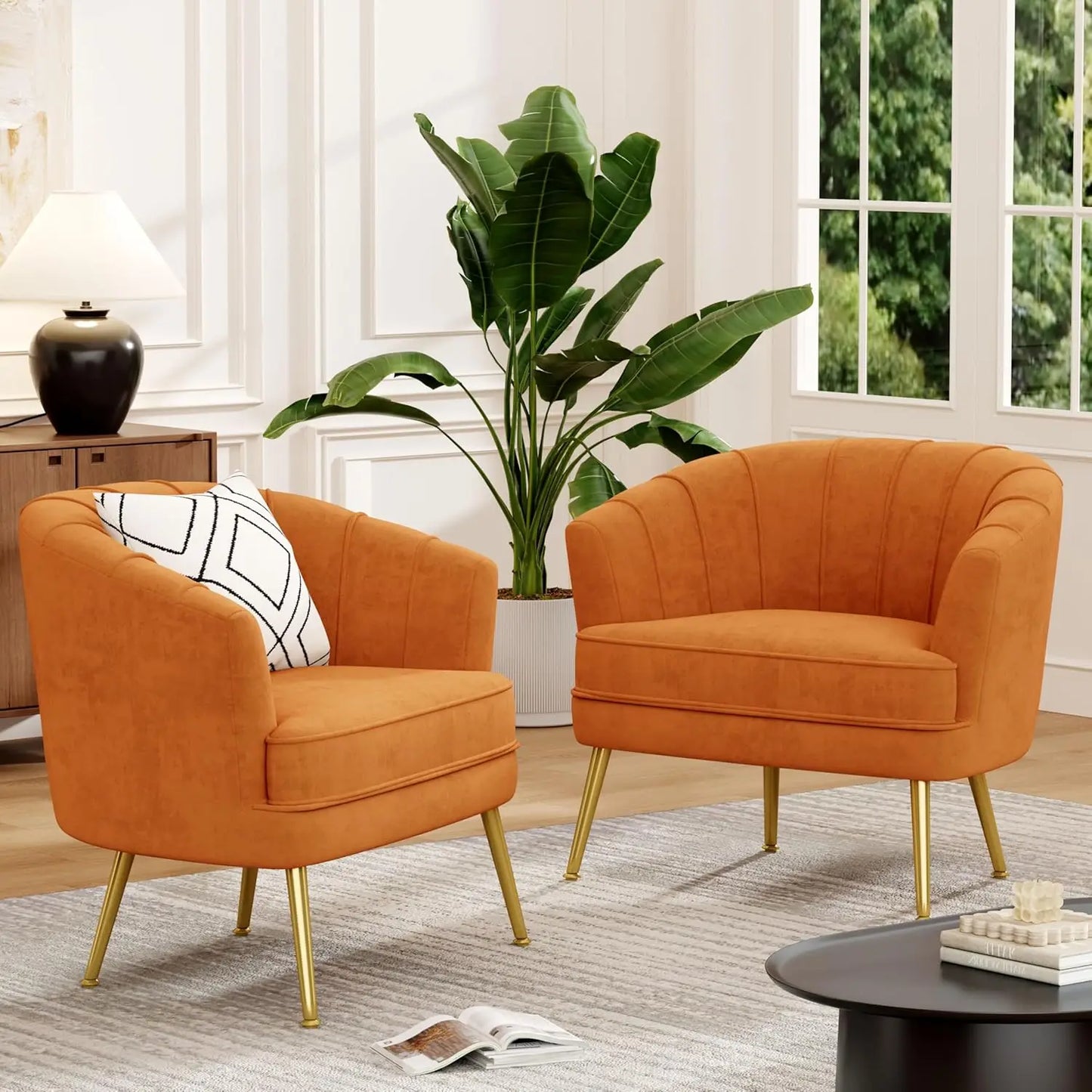 Velvet Accent Chair Set of 2 Upholstered Modern Single Sofa Side Chair Comfy Barrel Club Living Room Armchair