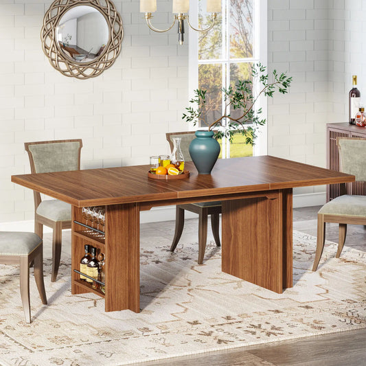 63 Inch Rectangular Dining Table with Storage Wood Dinner Kitchen Table for 4 to 6