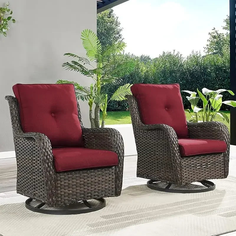 QWHumnuh 6 Pieces Outdoor Furniture Set PE Wicker Sofa with Swivel Rocking Chairs Ottomans and Coffee Table