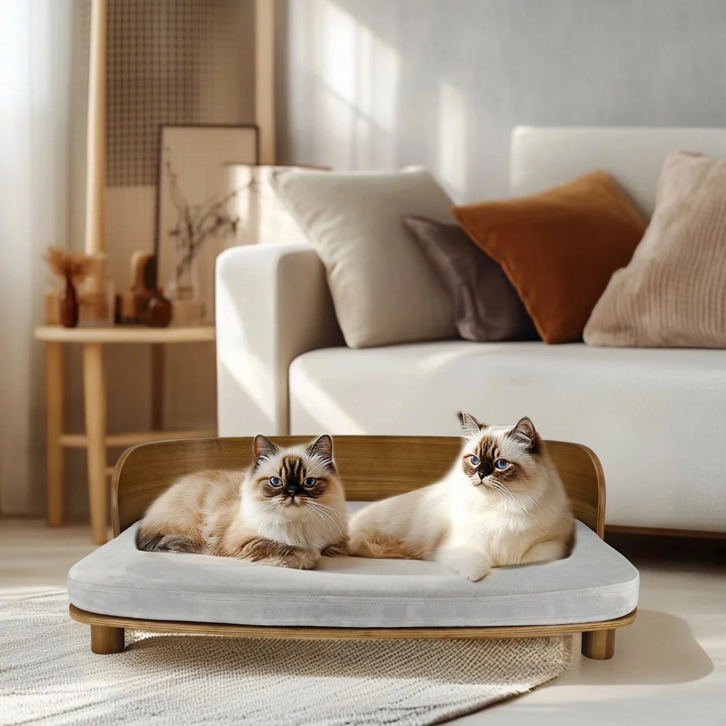 BingoPaw S M Elevated Cat Bed Wooden Indoor Cat Couch Bed Pet Sofa Chair Lounge for Kitty Puppy or Small Animal