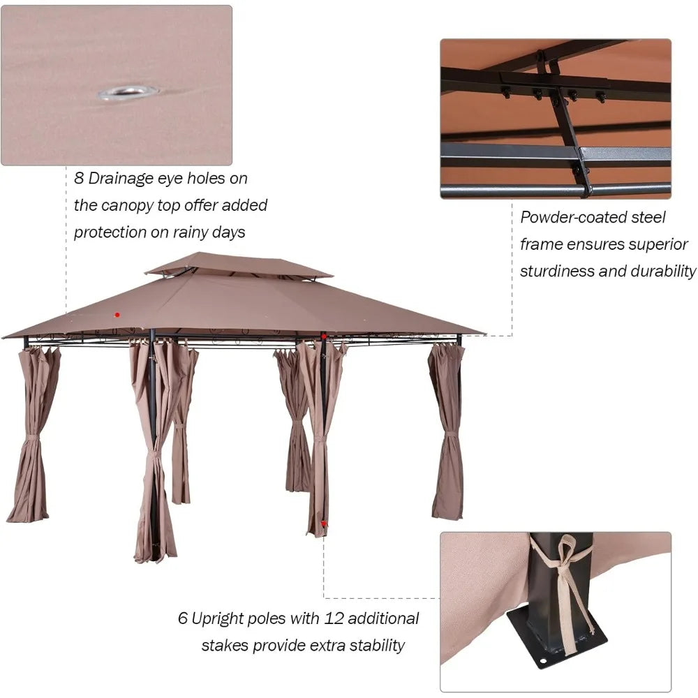 Patio Gazebo Outdoor Canopy Shelter with Curtains Vented Roof Steel Frame for Garden Lawn Backyard