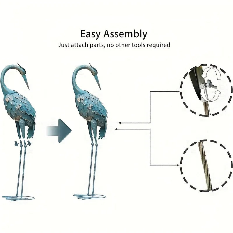 Standing Garden Crane Statue for Outdoor Metal Bird Sculpture Art for Backyard Patio Lawn Yard Decoration Cyan