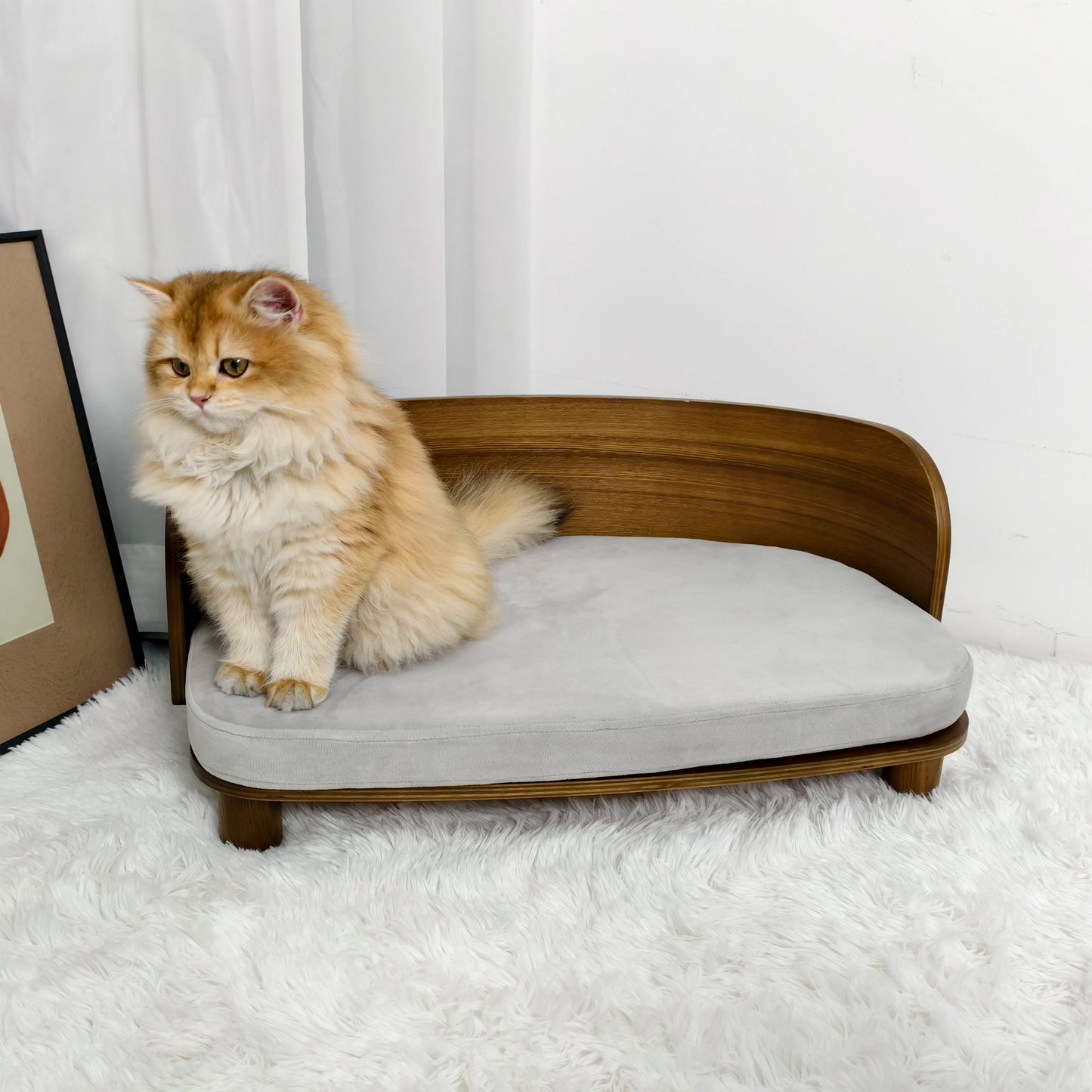 BingoPaw S M Elevated Cat Bed Wooden Indoor Cat Couch Bed Pet Sofa Chair Lounge for Kitty Puppy or Small Animal