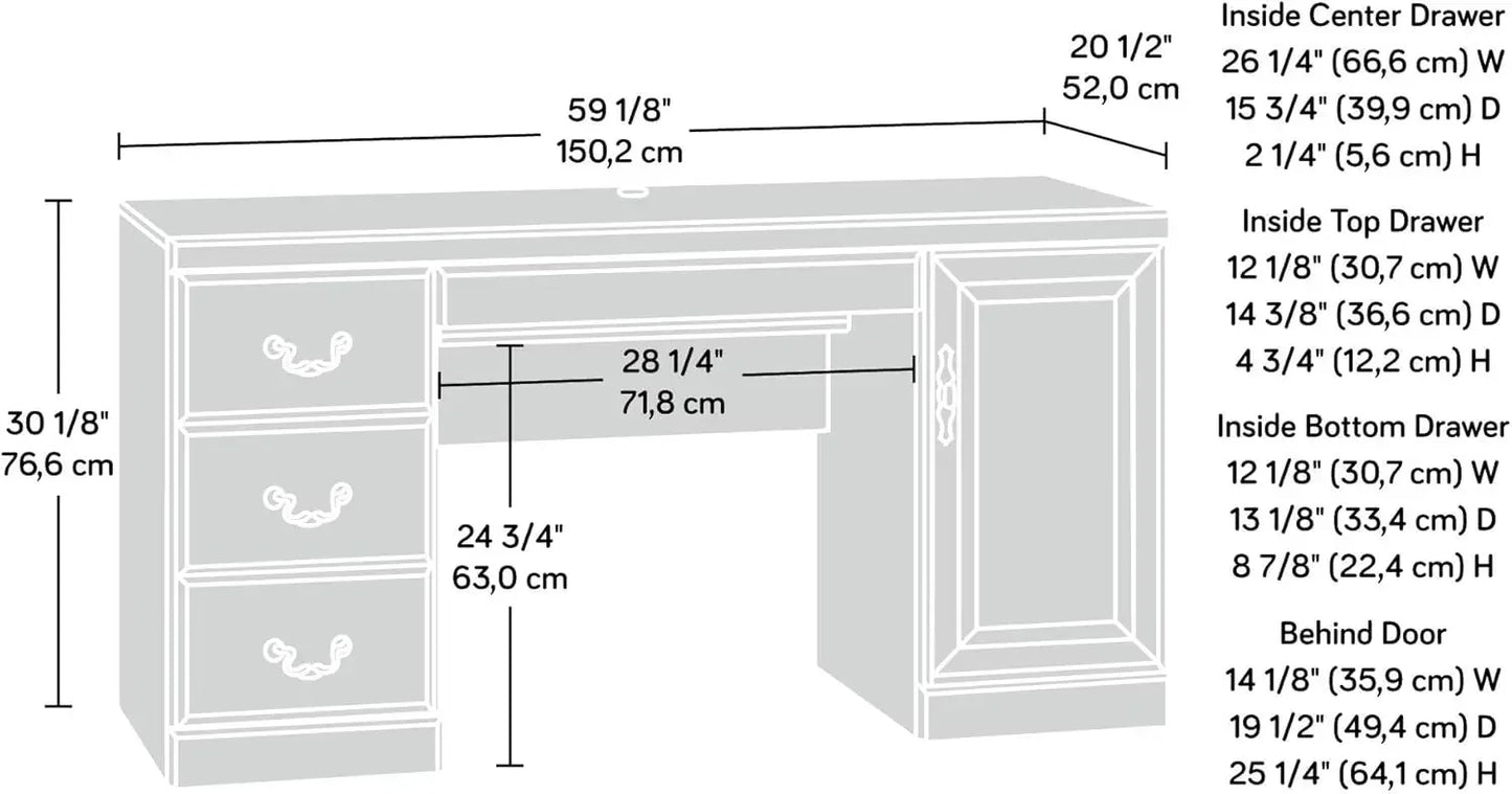 Sauder Heritage Hill Computer Credenza, L: 59.25" x W: 20.47" x H: 30.24", Classic Cherry, 404944