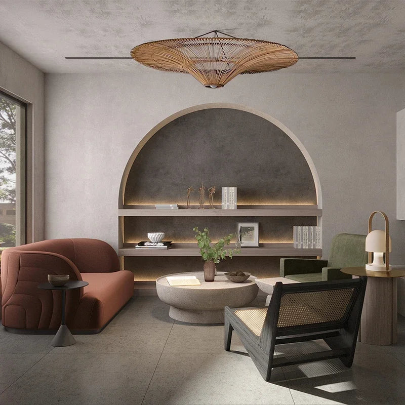 Vintage LED Pendant Light Nordic Umbrella Handmade Rattan Lamp for Living Room Bedroom Dining Room Table