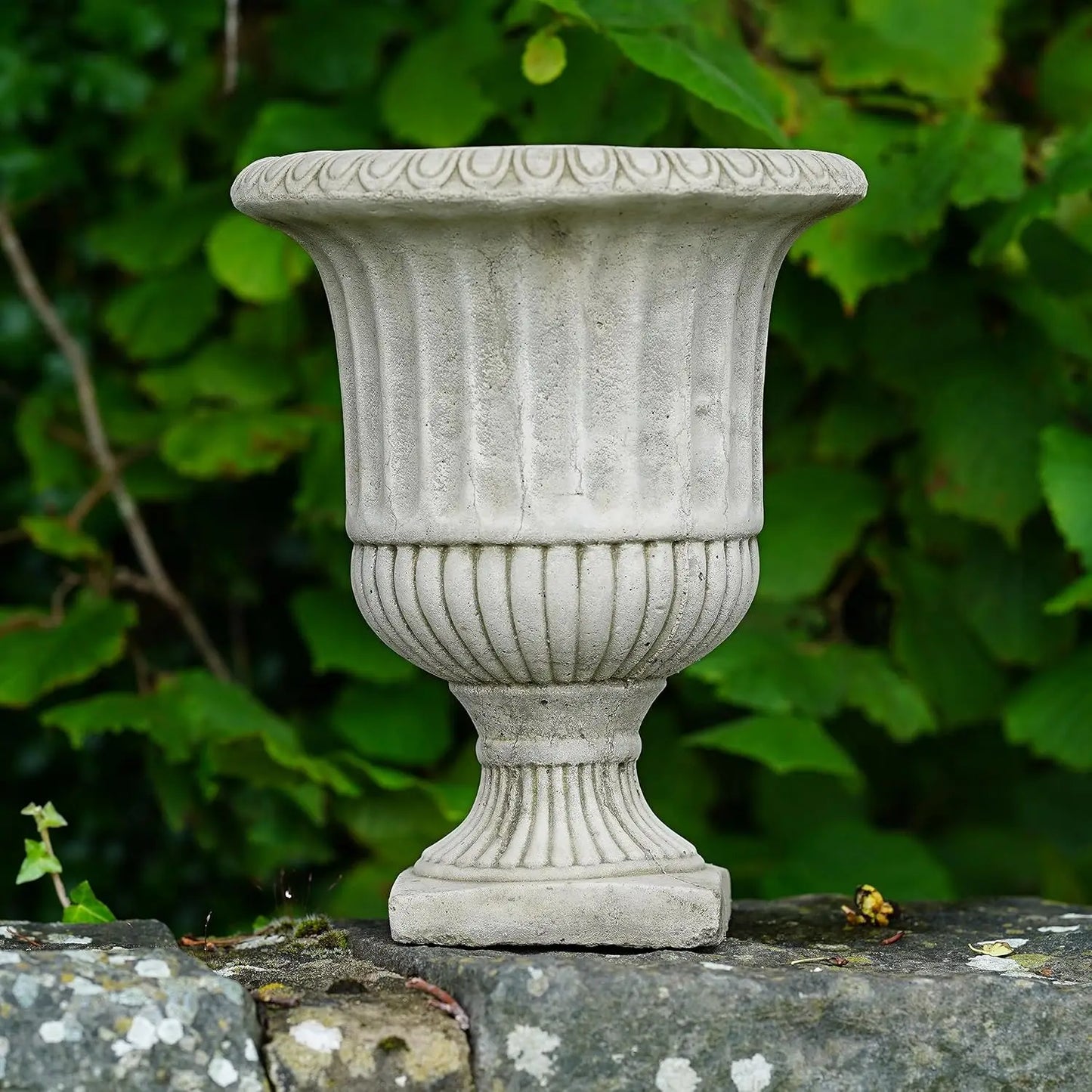 Victorian Stone Urn Fluted Garden Statue Outdoor Classical Planter Trough Pot Gray Weather Resistant Classic Style