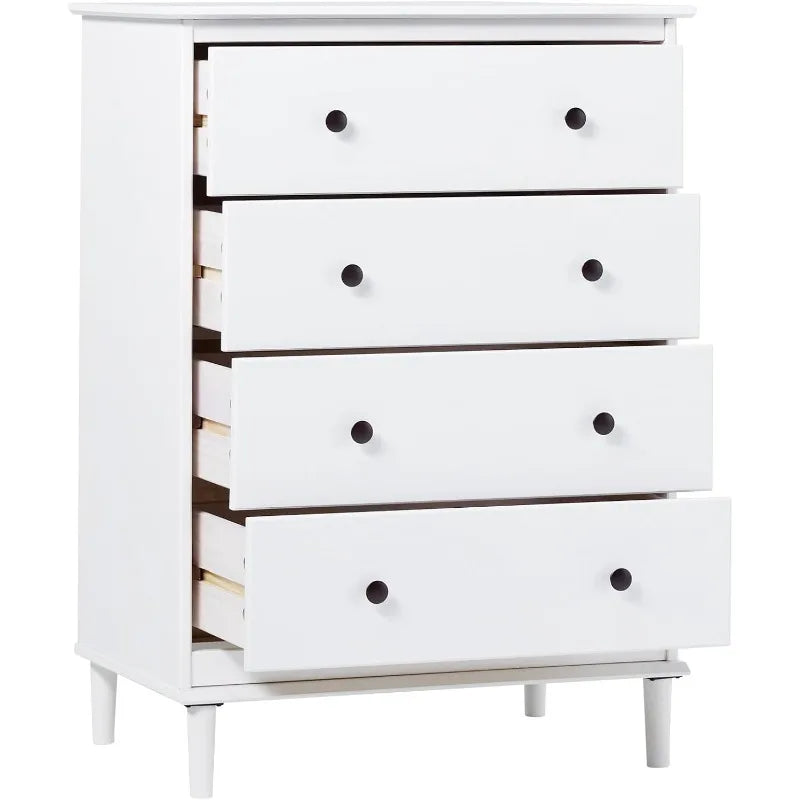 Modern Tall 4 Drawer Solid Wood Dresser Bedroom Storage Organizer 40 Inch White