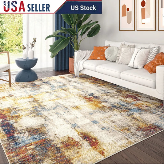 Modern Abstract Area Rug Multi Color Indoor Living Room Bedroom Dining Entryway Flooring Stain Resistant Easy Care Durable Kid Friendly