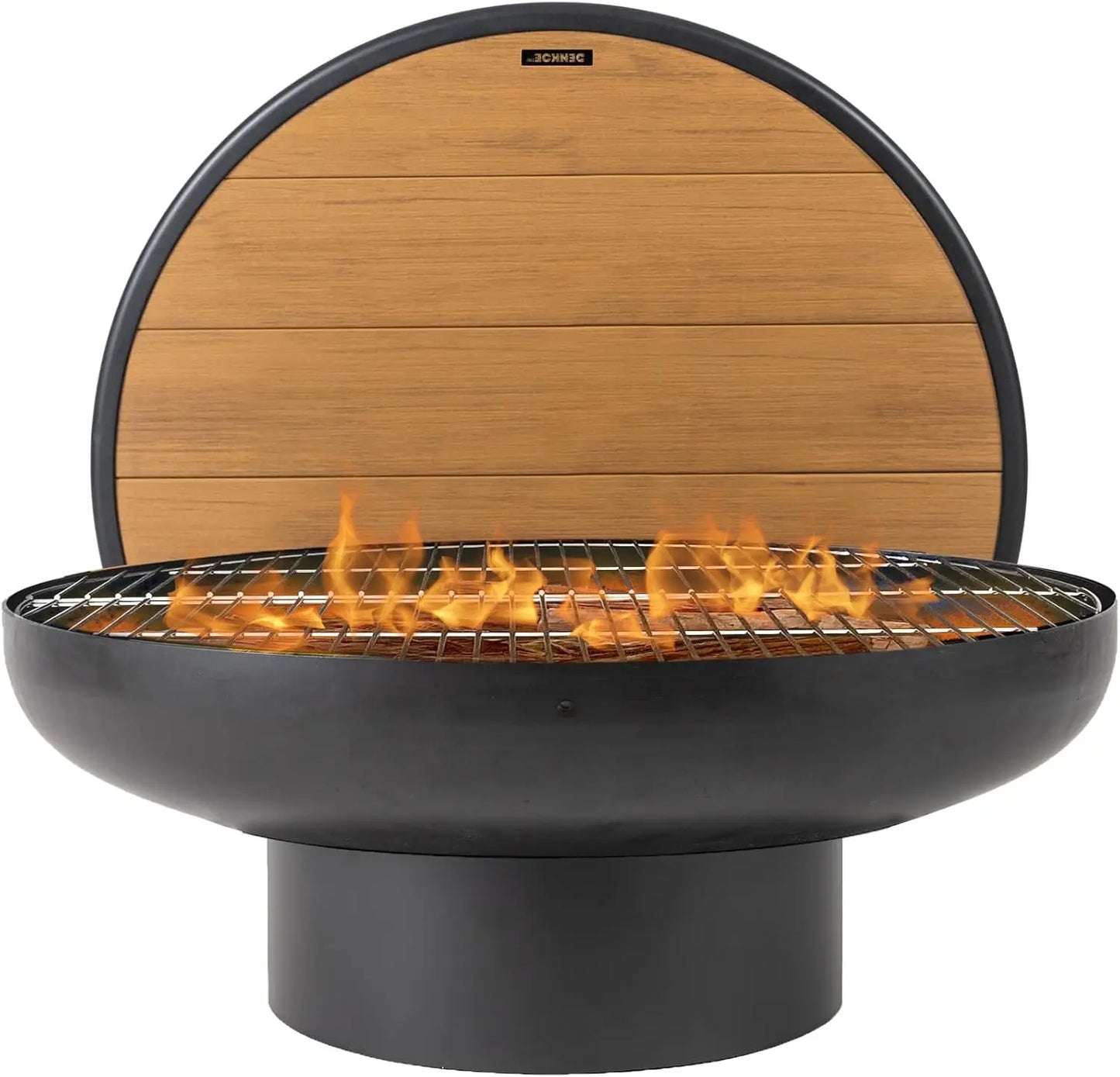32 Inch Cast Iron Round Fire Pit Table with Fire Pit Grill Heavy Duty Fire Bowl Deep Outdoor Firepit Wood Burning BBQ Pit for Patio and Backyard