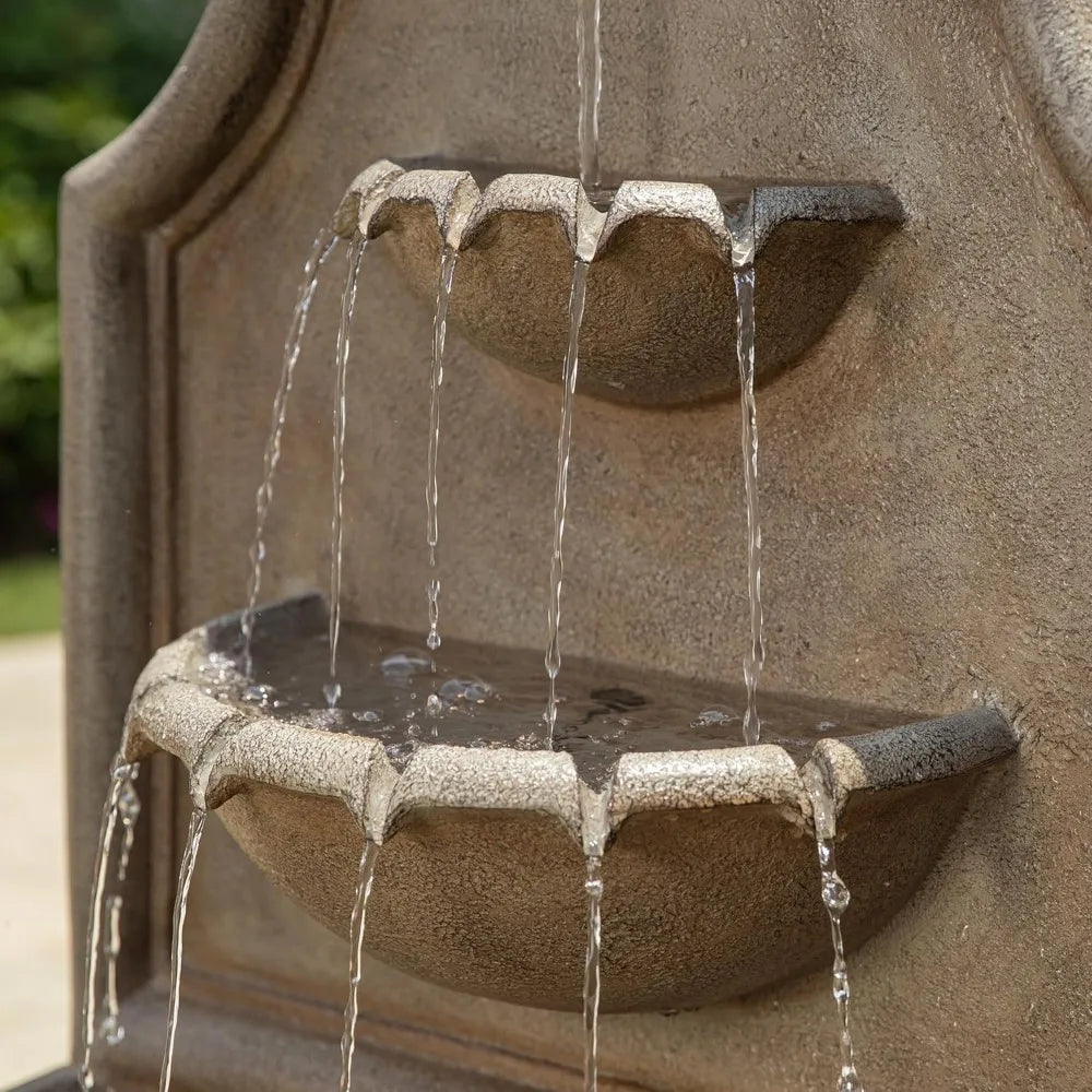 Outdoor Wall Mounted Water Fountain With LED Lights And Pump Oversized Antique European Style 3 Tier Polyresin Cascade